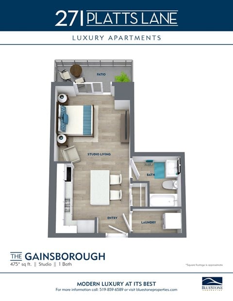 Floor plan for studio, 1 bath, 475 sqft